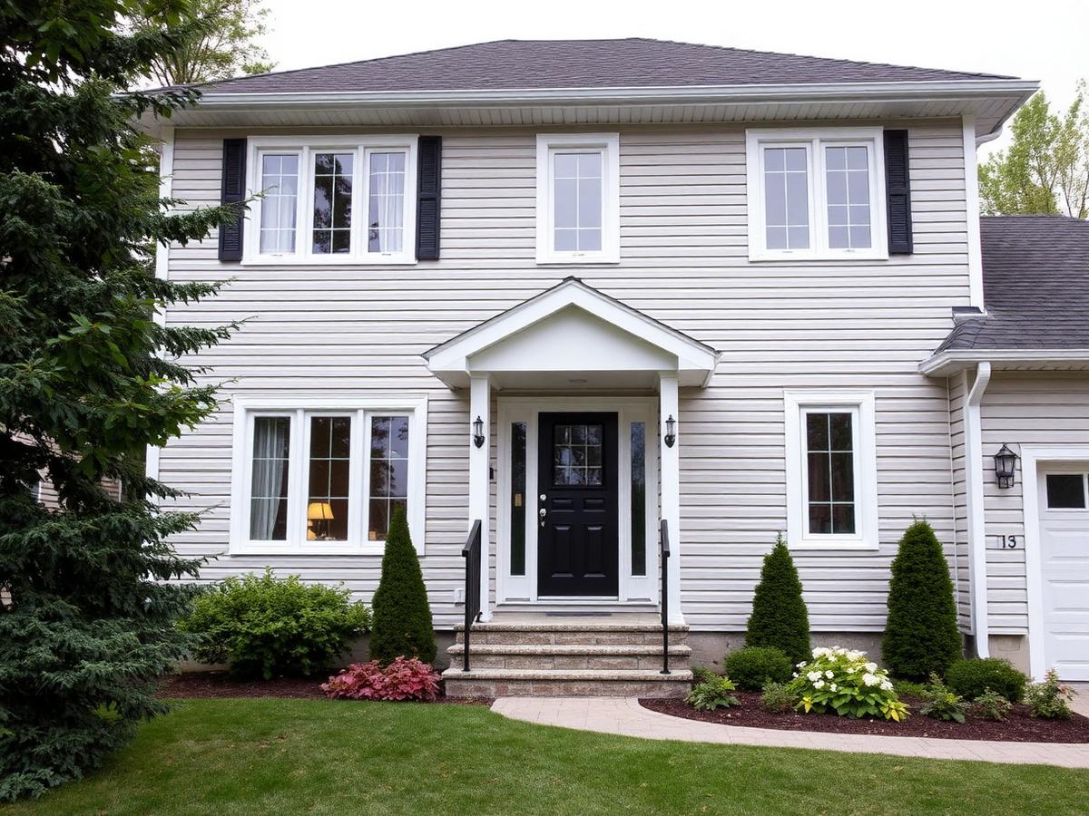 Maison résidentielle avec revêtement et fenêtres neuves